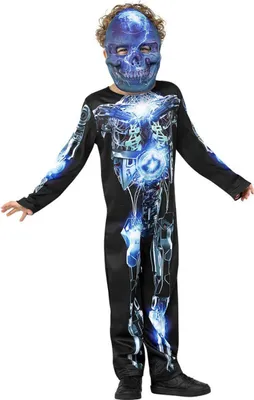 Immagine prodotto di Costume da scheletro robot per bambini nero-blu - 140/152 (10-12 anni)