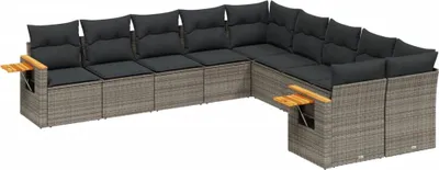 Produktbild von vidaXL 10-tlg. Garten-Sofagarnitur mit Kissen Grau Poly Rattan