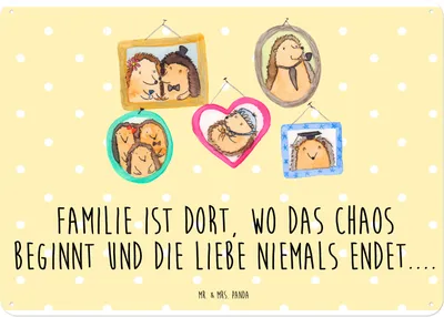 Produktbild von Mr. & Mrs. Panda tafel Igel Familie DIN A4 - Gelb Pastell - Geschenk, Liebe, Retro Blechschild, Schild, Bilder, Magnetschild, Wandbild, Mama, Muttertag