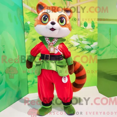 Produktbild von Hellgrüner REDBROKOLY roter Panda Maskottchen Kostüm Charakter gekleidet mit einem Rock und Gürtel