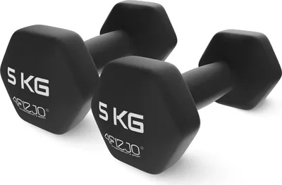 Two black dumbbells are shown on a white background.