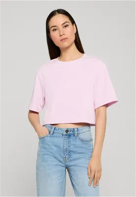 Image de T-shirt Urban Classics pour femmes, modèle court en tissu éponge léger, rose, taille XS