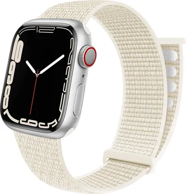 Produktbild von Strap-it Nylon-Armband mit Klettverschluss passend für Apple Watch  Serie 1/2/3/4/5/6/7/8/9/10/11/SE - Starlight - Größe: 38/40/41/42mm