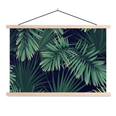 Produktbild von MuchoWow® Textilposter Blätter - Illustration - Tropisch - Mädchen - Kinder - Jungen 60x40 cm mit holzfarbenen Rahmen - Bilder