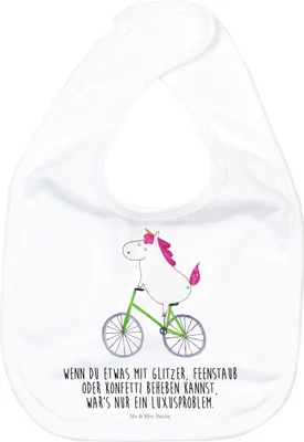 Produktbild von Mr. & Mrs. Panda Babylätzchen Einhorn Radfahrer - Weiß - Geschenk, Unicorn, Kinderlätzchen, Esslätzchen, Lätzchen Für Babys, Konfetti, Schlabberlatz, Kummer, Einhörner