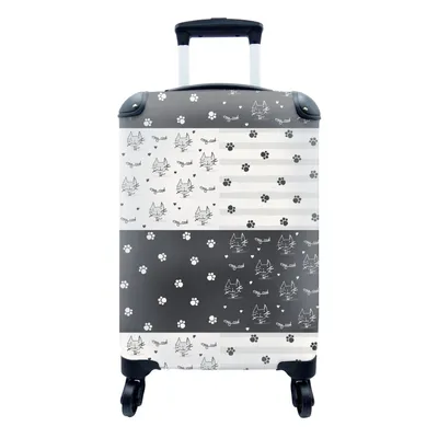 Produktbild von MuchoWow® Koffer Handgepäck Trolley Rollkoffer Kleine Reisekoffer mit 4 Rollen - Katzen - Pfoten - Muster - Haustiere - Cabin Size < 55x40x23 cm & 55x40x20 cm - Fotokoffer - Kabinenkoffer - Boardgepäck - Reise-Box - Reisekoffer - Reisegepäck - Koffer mit Bild - Trolley für Kinder