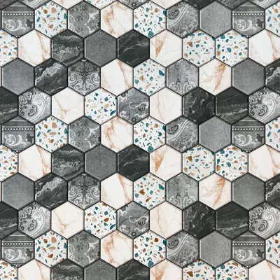 Produktbild von Klebefolie Möbel 45x50 cm - Sechskantfliesen - Selbstklebende Möbelfolie in Deko-Stil - Folie für Möbel ideal zum Renovieren von Schränken, Türen und Arbeitsplatten