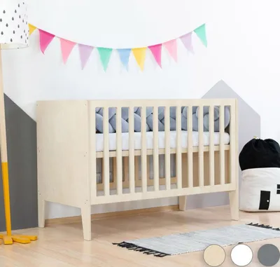 Produktbild von Kinderbett SLEEPY mit höhenverstellbarem Lattenrost und vollem Kopfteil - Grau - Nachbildung Natur