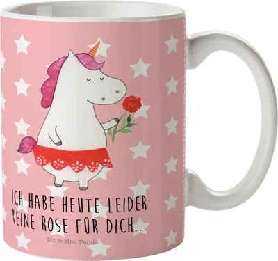 Produktbild von Mr. & Mrs. Panda Mehrwegbecher Einhorn Dame - Rot Pastell - Geschenk, Pott, Einhörner, Unicorn, Frau, Bachelor, Trinklernbecher, Trennung, Kinderbecher, Plastikbecher