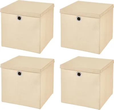 Produktbild von 4 Stück Creme Faltbox 33 x 33 x 33 cm Aufbewahrungsbox faltbar mit Deckel