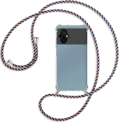 Produktbild von Handykette Backcover-Schutzhülle mit Band (Metall silberfarben) für Xiaomi Poco M5 (6.58'') - blau+beige
