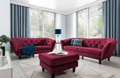 Produktbild von Sofaset Designersofas CHARLOTTE 3-2-1 in Stoff Matt Velvet Bordeaux