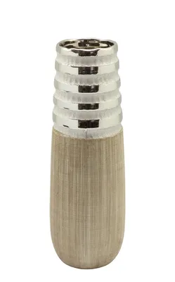 Produktbild von Gilde Kegelvase "Newtown" creme matt, silber glänzend L=10,5 cm B= 10,5 cm H= 31,0 cm 43905