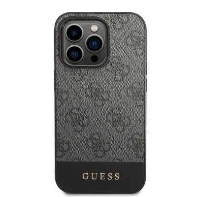Produktbild von Guess 4G Bottom Stripe Metal Logo Collection – Hülle für iPhone 14 Pro Max (Grau)