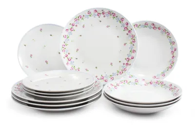 Obrázok produktu pre Súprava tanierov, český porcelán, RoseLine, kvety, Leander, 12 d. Bez monogramu.