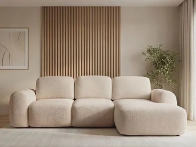 Produktbild von GrainGold Ecksofa L-Form Rechts Avelin - Ecksofa mit Schlaffunktion, Bettkasten - Moderne Ecksofa, Wohnzimmer Sofa - Eckcouch Beige (Lambi 05)
