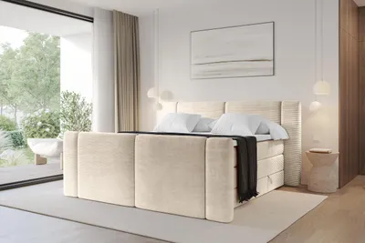 Produktbild von ALTDECOR Boxspringbett mit Fußteil - H3/H4 Matratze und Topper - EVON-Z KING - 160x200 - Beige - Doppelbett, Boxbett, Polsterbett mit Bettkasten mit Stauraum und Kopftei