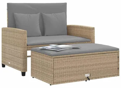 Produktbild von vidaXL Gartensofa mit Kissen 2-Sitzer Beige Poly Rattan