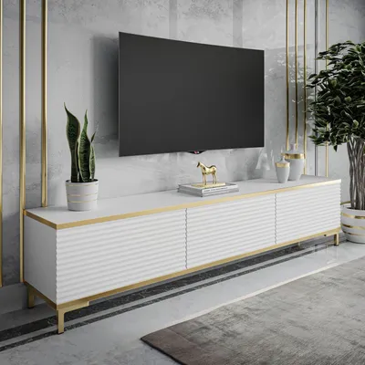 Produktbild von RTV Schrank OXFORD II 175 cm, Weiß / weiß matt + gold, Beine: Gold