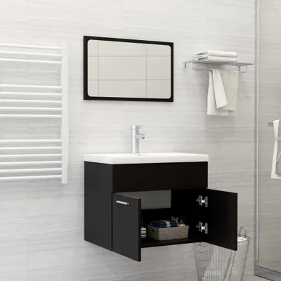 Produktbild von "im Sonderangebot" 2-tlg. Badmöbel-Set - CLORIS - Badezimmerschrank - schlichte Design - Schwarz Holzwerkstoff - DEMöbel4832086