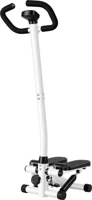 Zdjęcie produktu dla Stepper fitness – mini stepper z wyświetlaczem – regulowana wysokość – taśmy oporowe 90 cm – nośność 150 kg – stojący – czarny