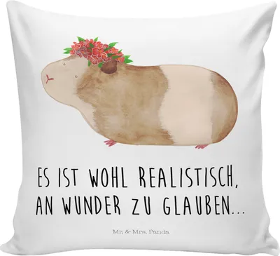 Produktbild von Mr. & Mrs. Panda kuschelkissen 40x40 Meerschweinchen Weisheit - Weiß - Geschenk, Motivation, Deko Kissen, Dekokissen, Wunder, Realität, Gute Laune, bedruckt, Polster