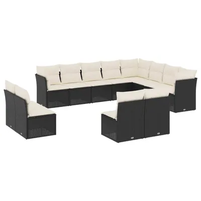 Produktbild von vidaXL 12-tlg. Garten-Sofagarnitur mit Kissen Schwarz Poly Rattan
