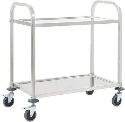 Immagine prodotto di Carrello di servizio a due ripiani in acciaio inossidabile, dimensioni 96,5 x 55 x 90 cm, con ruote e freno, ideale come carrello da cucina mobile, carrello di servizio e carrello multiuso per cucina, sala da pranzo e buffet