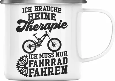 Produktbild von Trendation - Fahrrad Radfahrer Geschenk Rennrad Bike Geschenkideen Emaille Tasse Fahrradfahrer Emaille Emaille Tasse Therapie (Silber)