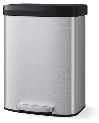 Image de Poubelle en acier inoxydable pour cuisine - Poubelle à pied - 60 litres - Couvercle à fermeture douce - Système anti-odeurs - Anti-traces de doigts - Argenté