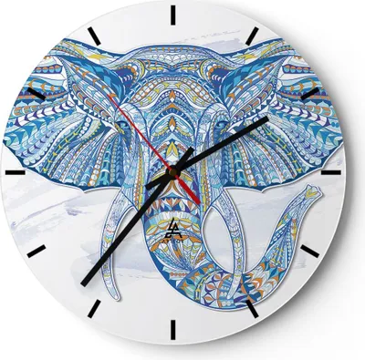 Produktbild von Wanduhr - Rund - Glasuhr - Elefant Muster Tierwelt Afrika - 30x30cm - Schleichendes Uhrwerk - Lautlos - zum Aufhängen bereit - Dekoration Modern - Wanddekoration aus Glas - C3AR30x30-3089