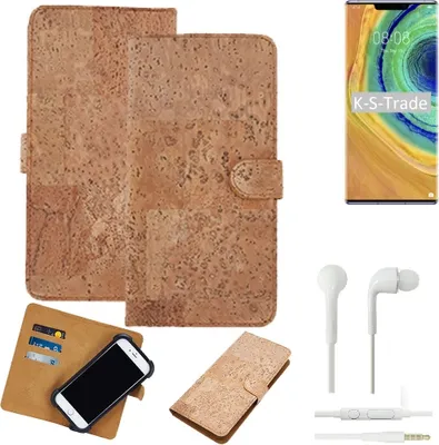 Produktbild von K-S-Trade Hülle kompatibel mit Huawei Mate 30 Pro + in ear Kopfhörer Kork Handyhülle Cover  Schutzhülle TPU Case Bumper in Hellbraun, (1x)