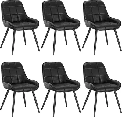 Produktbild von WOLTU 6er-Set Esszimmerstühle Polsterstuhl Kunstleder Akzentstuhl mit Rückenlehne : Schwarz Farbe: Schwarz
