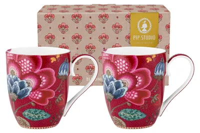 Produktbild von PIP STUDIO Blooming Tales Dark Red Henkelbecher XL 0,45l Set2