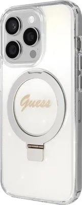Produktbild von Guess Ring Stand Script Glitter Magsafe Case Für Iphone 15 Pro Max - Transparent