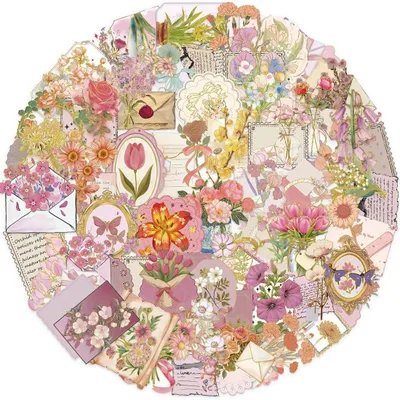 50 transparente Blumenaufkleber für Scrapbooking, bis 8 cm