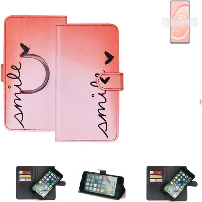 Produktbild von K-S-Trade Schutzhülle Handyhülle kompatibel mit Xiaomi Redmi Note 10 Hülle cover bookstyle Etui ''smile'' rot Standfunktion Kameraschutz (1Stk)