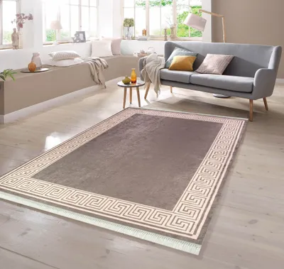 Produktbild von Teppich mit Ornamenten in sand braun mokka Größe - 150 cm Rund