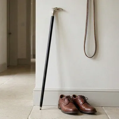 Produktbild von Spazierstock aus Holz, schwarz lackiert, Adlerkopf vernickelt, H.92 cm