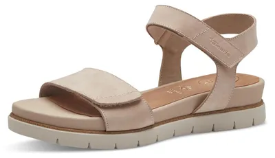 Produktbild von Tamaris Damen Wide Fit Damen Sandalen flach aus Leder mit Klettverschluss, beige