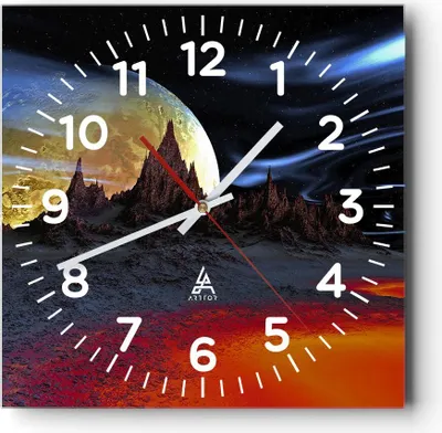 Produktbild von Wanduhr - Quadrat - Glasuhr - Planeten Mond Universum - 30x30cm - Schleichendes Uhrwerk - Lautlos - zum Aufhängen bereit - Dekoration Modern - Wanddekoration aus Glas - C4AC30x30-2346