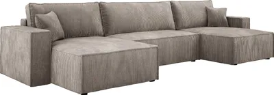 Produktbild von DomoHome XXL Wohnlandschaft U-Form Mit Schlaffunktion 330x130cm Ecksofa Mit Weichen Kissen Und Bettkasten, Hochwertiger Polsterung, Freistehendes Sofa 377x143x83cm BEIGE