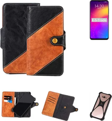 Produktbild von K-S-Trade Handyhülle Schutzhülle Bookstyle Case Wallet-Case kompatibel mit Meizu Note 9 Handy Cover Bumper Klapphülle schwarz hellbraun 1x
