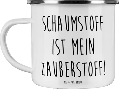 Produktbild von Mr. & Mrs. Panda Kaffeepott Spruch Zauber der Polsterin - Weiß - Geschenk, Geschenke mit Herz, Beruf, Design, Pott, Emaille Becher, Möbelrestaurierung, Blechtasse, Tasse