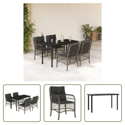 Produktbild von The Living Store 5-tlg. Garten-Essgruppe mit Kissen Grau Poly Rattan
