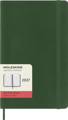 Produktbild von Moleskine Tageskalender für 12 Monate, 2027, Format Large/A5, ein Tag pro Seite, Softcover, Myrtegrün