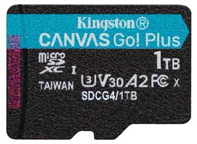 Zdjęcie produktu dla Kingston Technology Karta 1TB microSDXC Canvas Go Plus Gen4 200MB/s A2 U3 V30 + adapter, 1 TB, MicroSD, Klasa 10, UHS-I, 200 MB/s, 160 MB/s