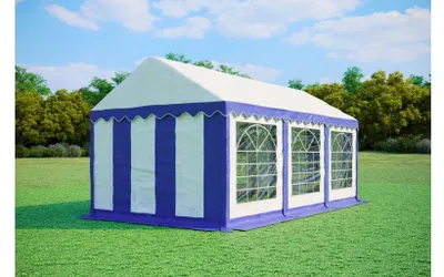 Immagine prodotto di Tendone per feste 3x6 m STANDARD – PVC 500 g/m² con trattamento ignifugo, tubi zincati Ø38 mm, fino a 36 persone - Blu-bianco