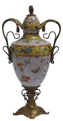 Image de Casa Padrino Vase en porcelaine avec couvercle et 2 poignées H. 44,2 cm - Vase de luxe