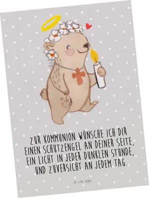 Produktbild von Mr. & Mrs. Panda Postkarte Bär Kommunion Mädchen - Grau Pastell - Geschenk, Glauben, Gott, Fotokarte, Postkarten, Liebe, Grußkarte, Ansichtskarten, einzelkarte, Gläubig